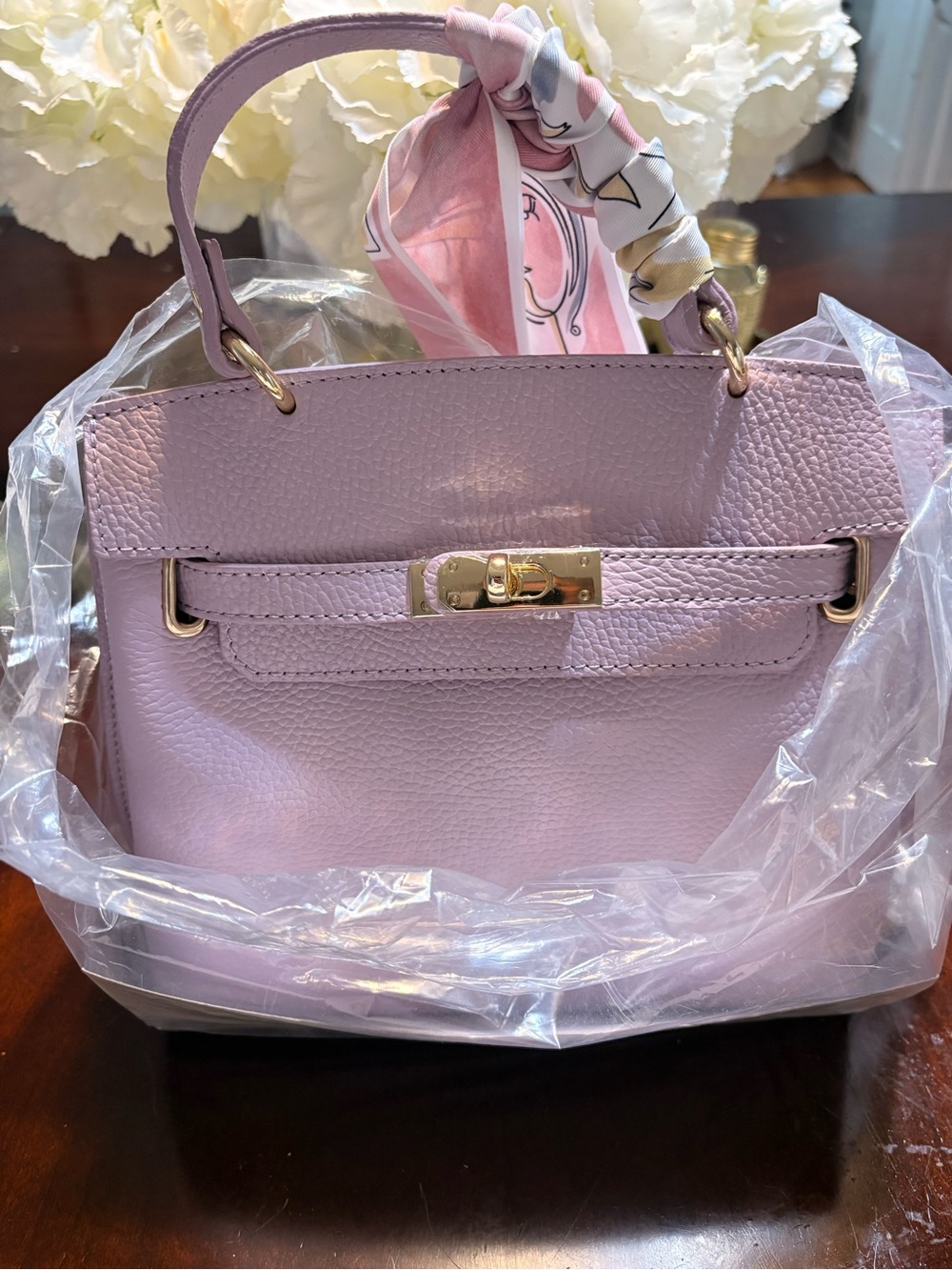 Lilac Mini Top-Handle Bag with Gold Hardware